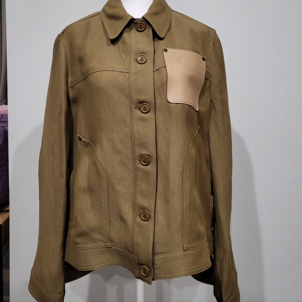 Loewe Linen Loose Fitting Jacket Neutral Outerwear